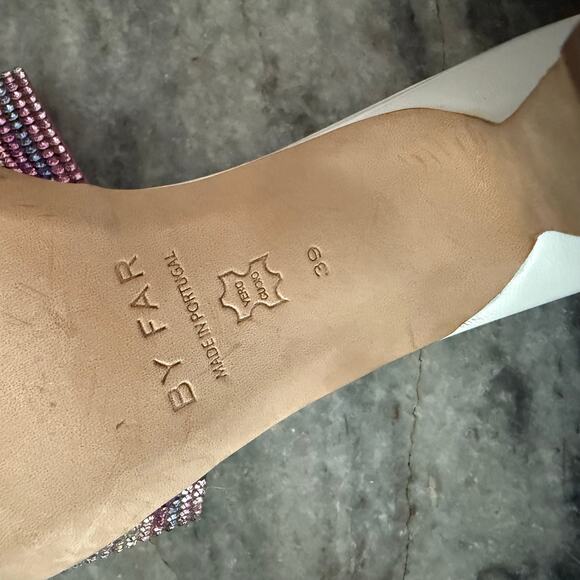 By Far Dylan Crystal Embellished Leather Sandals Square Toe Size 8 - Picture 11 of 14